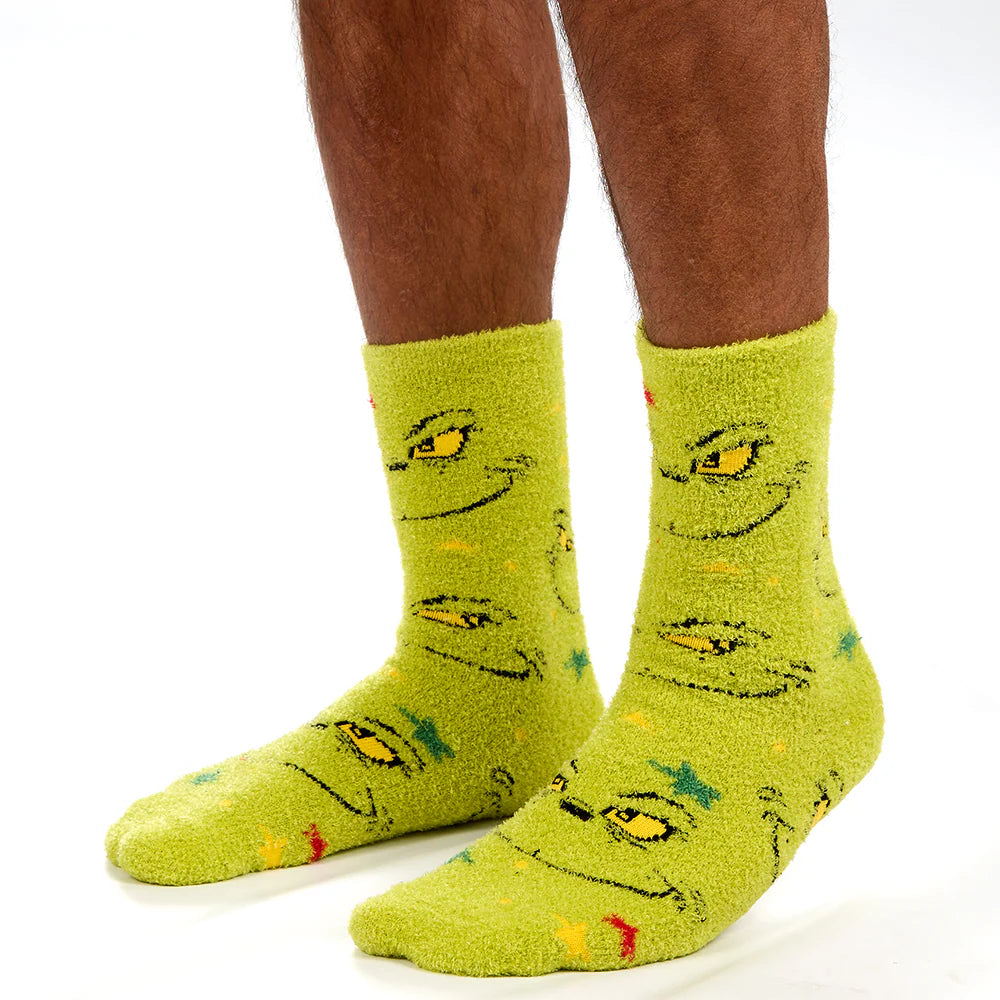 Mens Christmas Grinch Fluffy Socks - 2 Designs