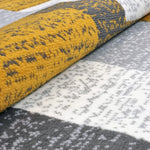 Modern Rug Geometric Grey Mustard Yellow Patterned Soft Carpet Rug