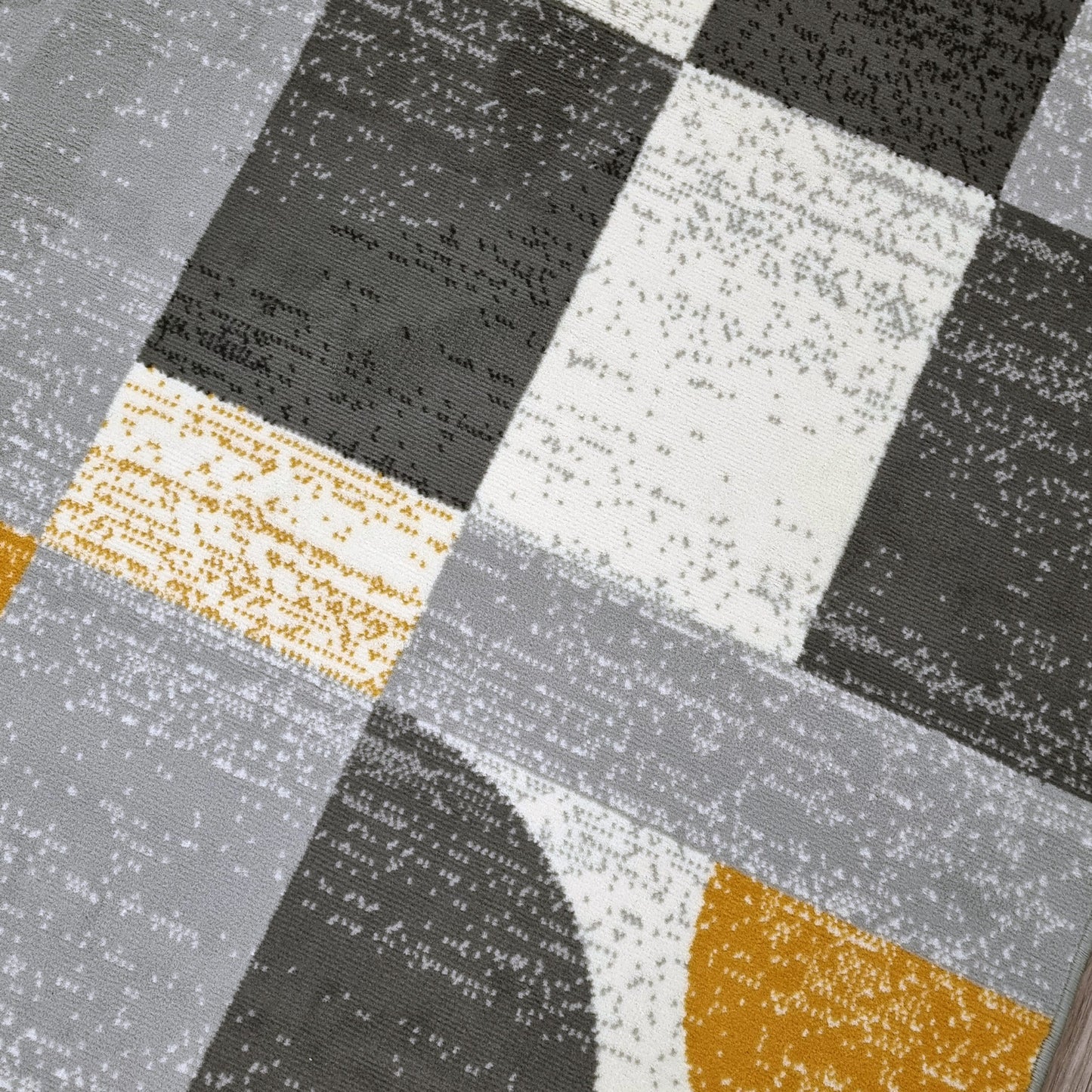 Geometric Rug Cream Grey Mustard Circles Modern Soft Carpet Rug