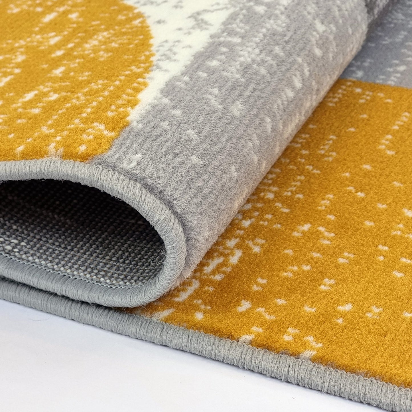 Geometric Rug Cream Grey Mustard Circles Modern Soft Carpet Rug