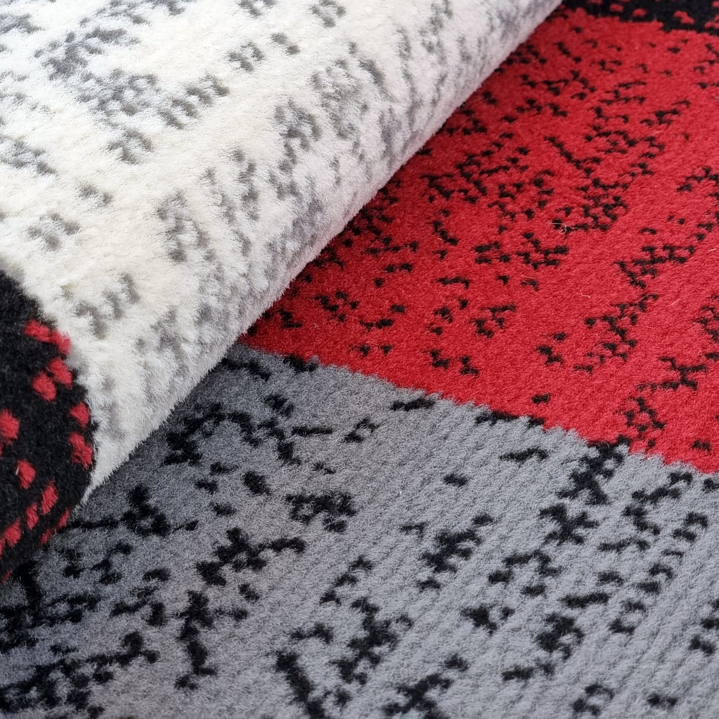 Modern Rug Geometric Red Grey Black Patterned Soft Carpet Rug