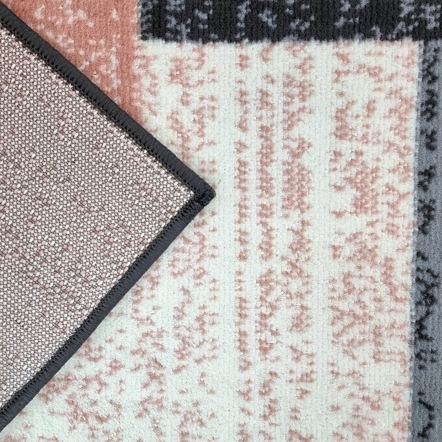 Modern Rug Geometric Pink Grey Patterned Soft Carpet Rug