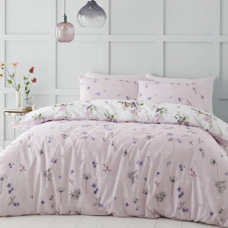 Songbird Floral Reversible Pink Duvet Cover Set by Catherine Lansfield