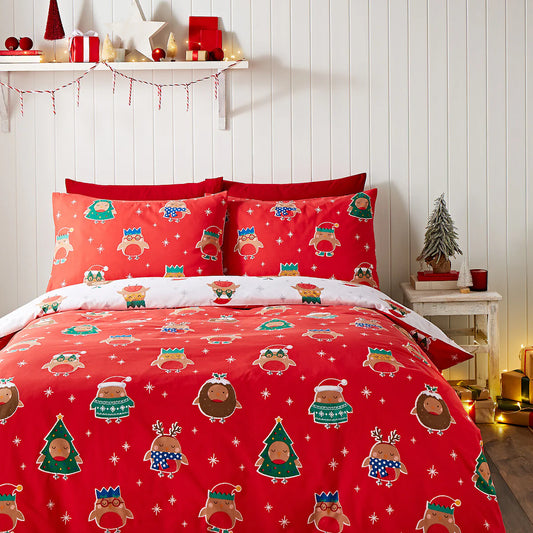 Christmas Party Robins Duvet Cover