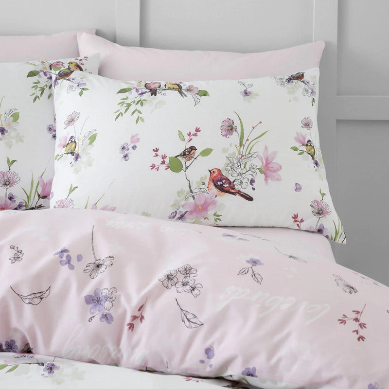 Songbird Floral Reversible Pink Duvet Cover Set by Catherine Lansfield