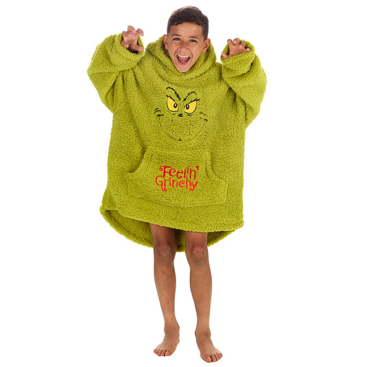 Unisex Kids Grinch Sherpa Blanket Hoodie