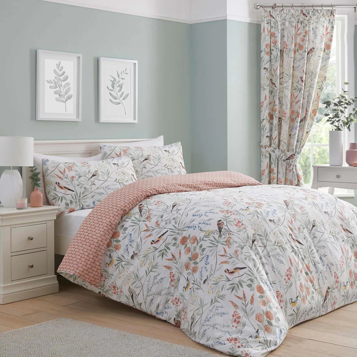 Caraway Floral Bird Terracotta Duvet Cover Set