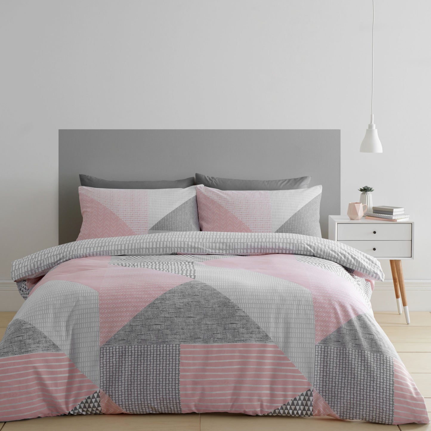 Larsson Geo Geometric Pink & Grey Duvet Cover Set by Catherine Lansfield