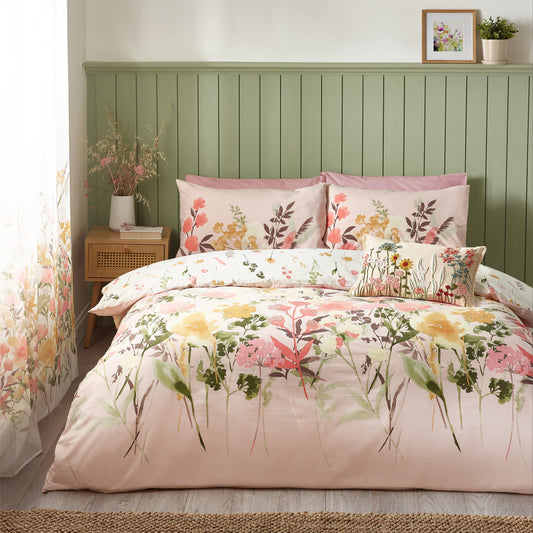 Countryside Floral Reversible Duvet Cover Set in Pink by Catherine Lansfield