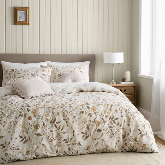 Isadora Floral Reversible Duvet Cover Set in Natural by Catherine Lansfield