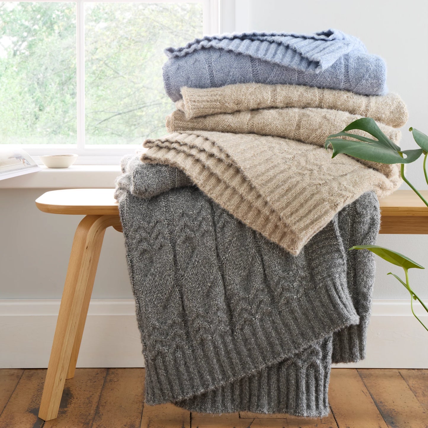 Cosy Soft Cable Knit Blanket Throw in 3 Colour Options