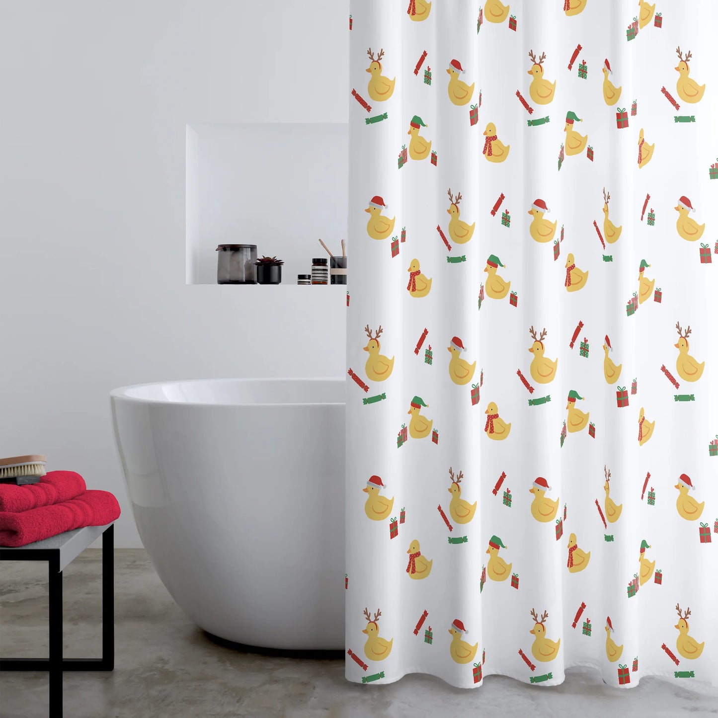 Christmas Quacker Shower Curtain White by Catherine Lansfield