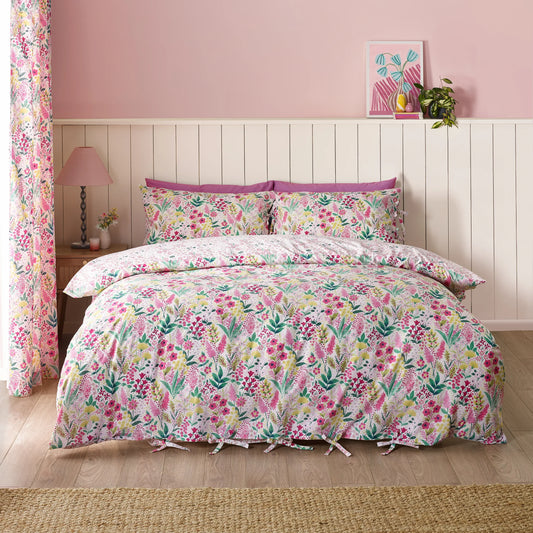 Tilly Floral Reversible Duvet Cover Set in Pink by Catherine Lansfield