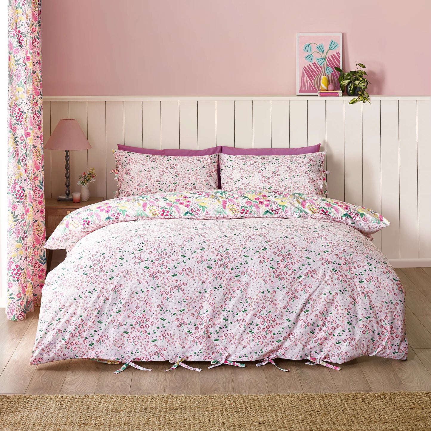 Tilly Floral Reversible Duvet Cover Set in Pink by Catherine Lansfield