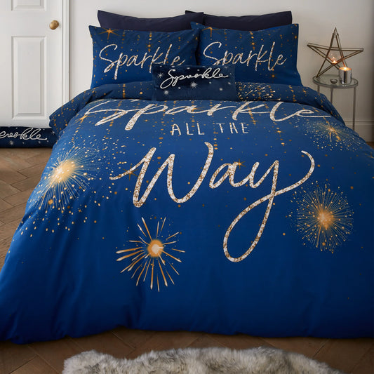 Navy Christmas Sparkle Reversible Duvet Cover Set