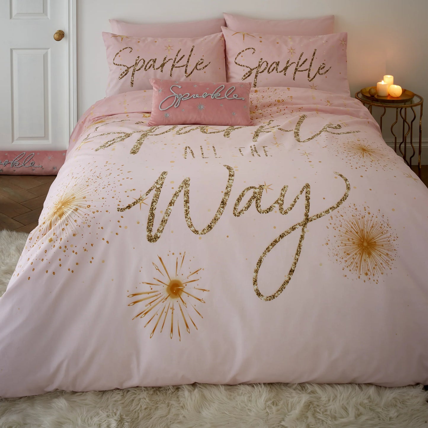 Pink Christmas Sparkle Reversible Duvet Cover Set