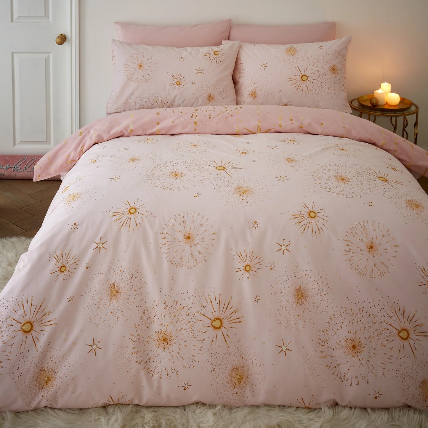 Pink Christmas Sparkle Reversible Duvet Cover Set