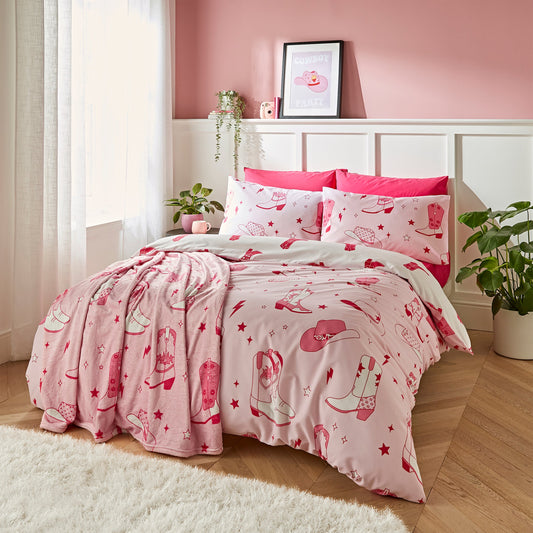 Cowgirl Boot Reversible Duvet Cover Set in Pink by Sassy B