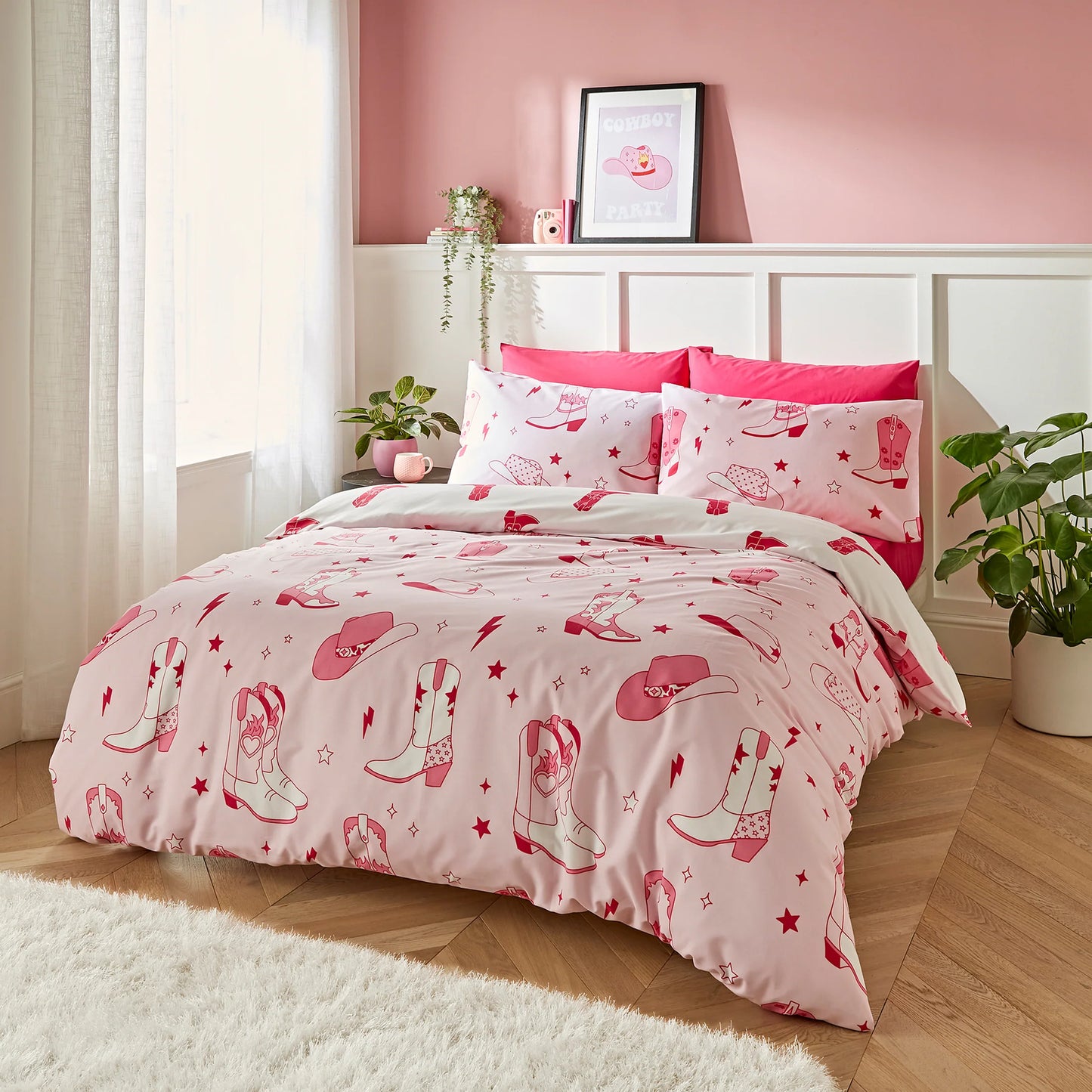 Cowgirl Boot Reversible Duvet Cover Set in Pink by Sassy B