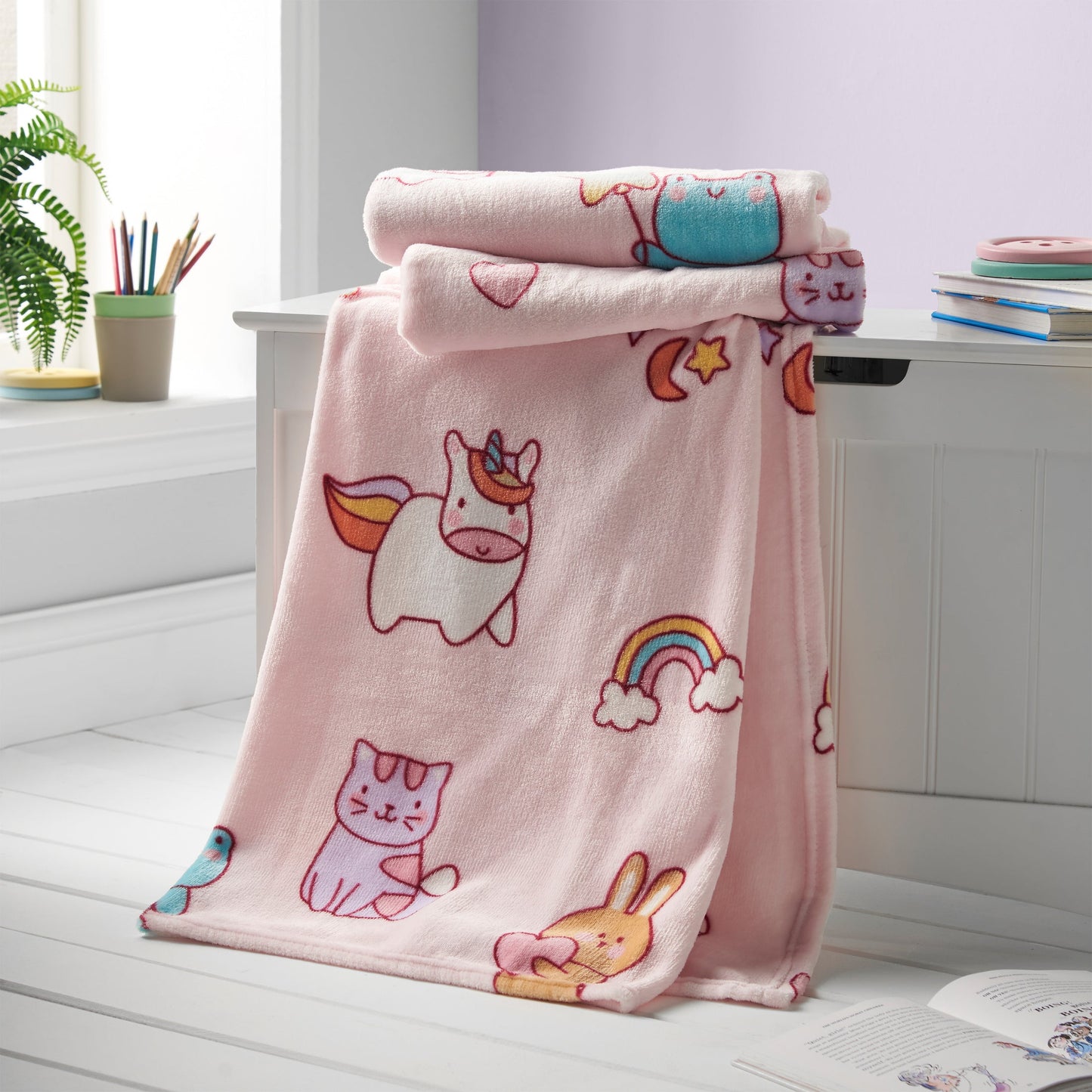 Forever Together Cosy Fleece Blanket Throw in Pastel by Catherine Lansfield Kids