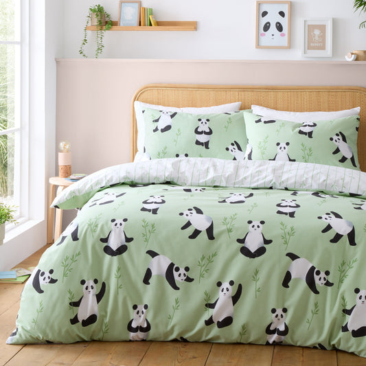 Panda Paws Reversible Duvet Cover Set in Green by Catherine Lansfield Kids