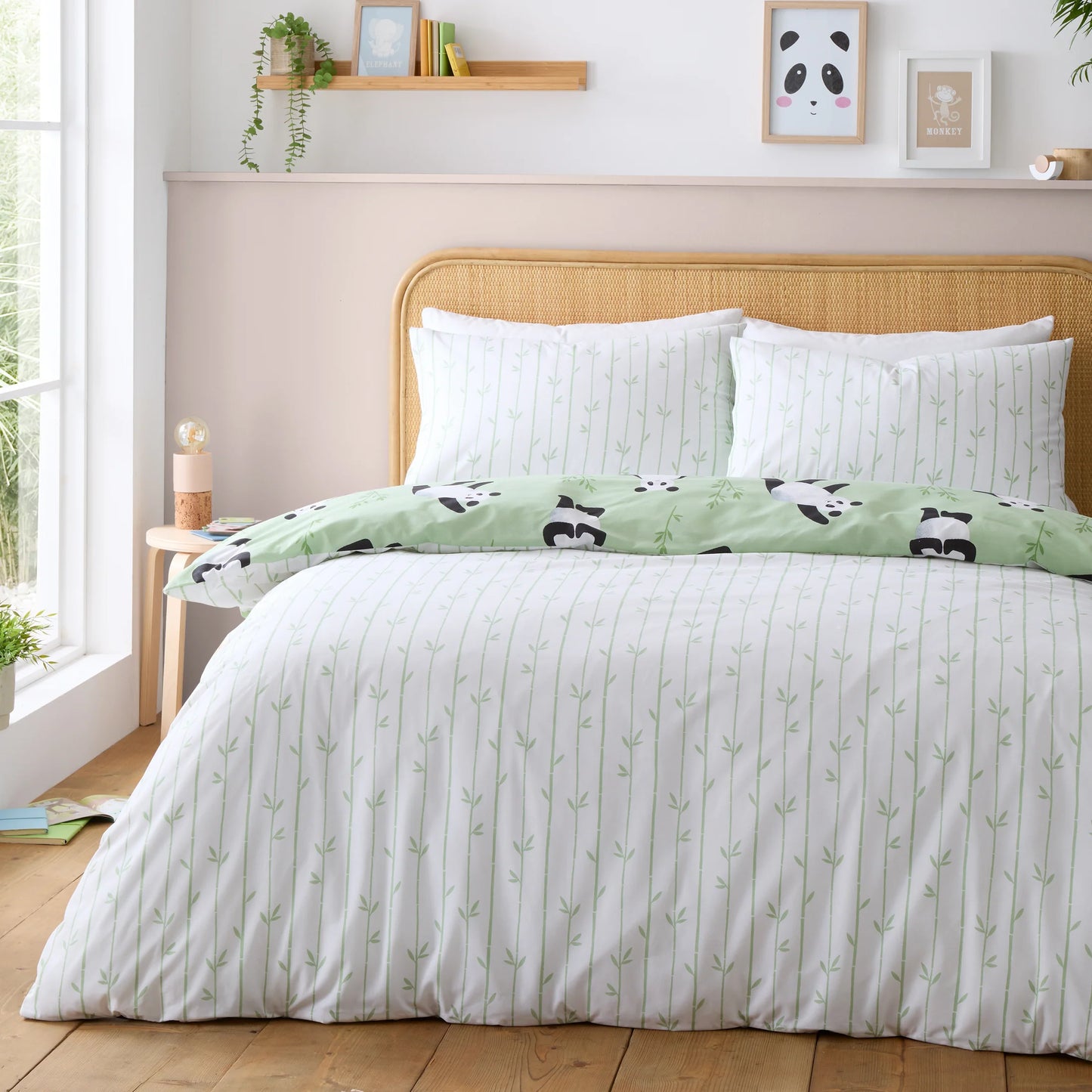 Panda Paws Reversible Duvet Cover Set in Green by Catherine Lansfield Kids