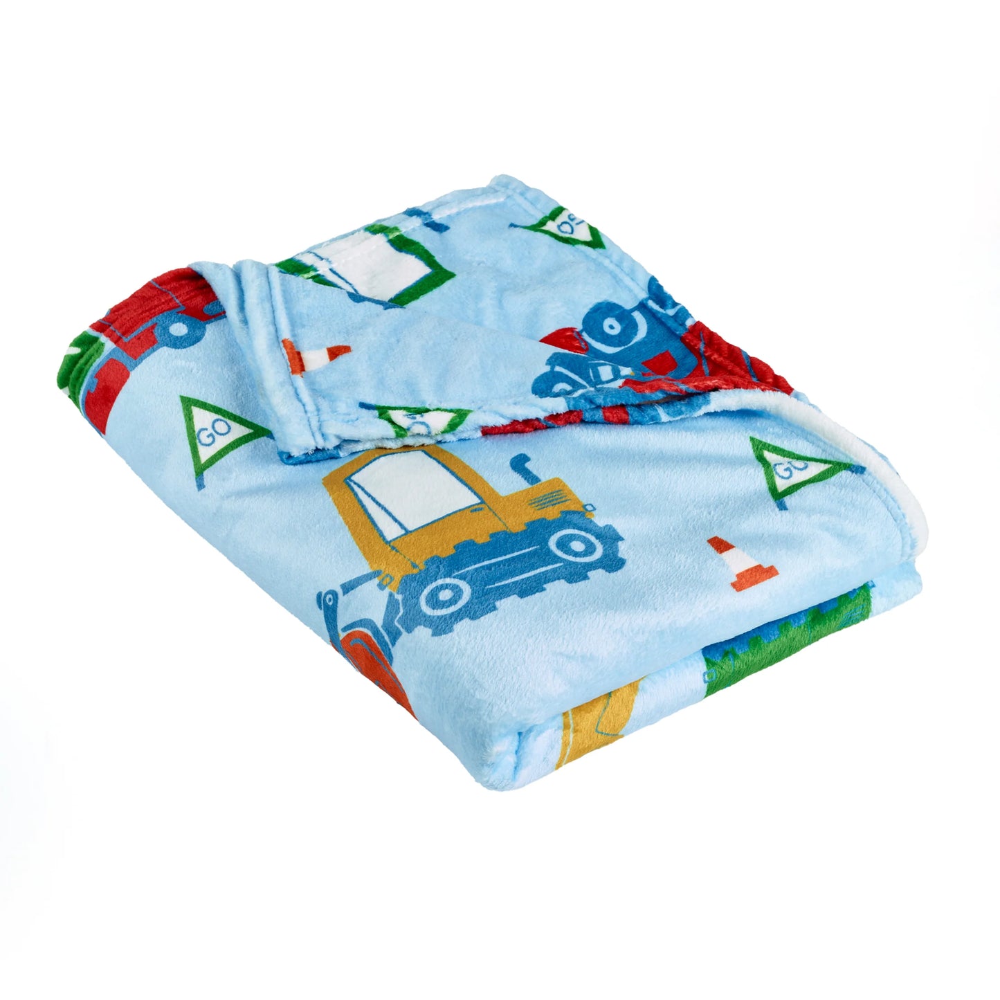 Digger Dreams Cosy Fleece Blanket Throw in Blue by Catherine Lansfield Kids