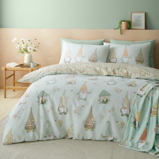 Spring Gonks Reversible Duvet Cover Set in Mint Green by Catherine Lansfield