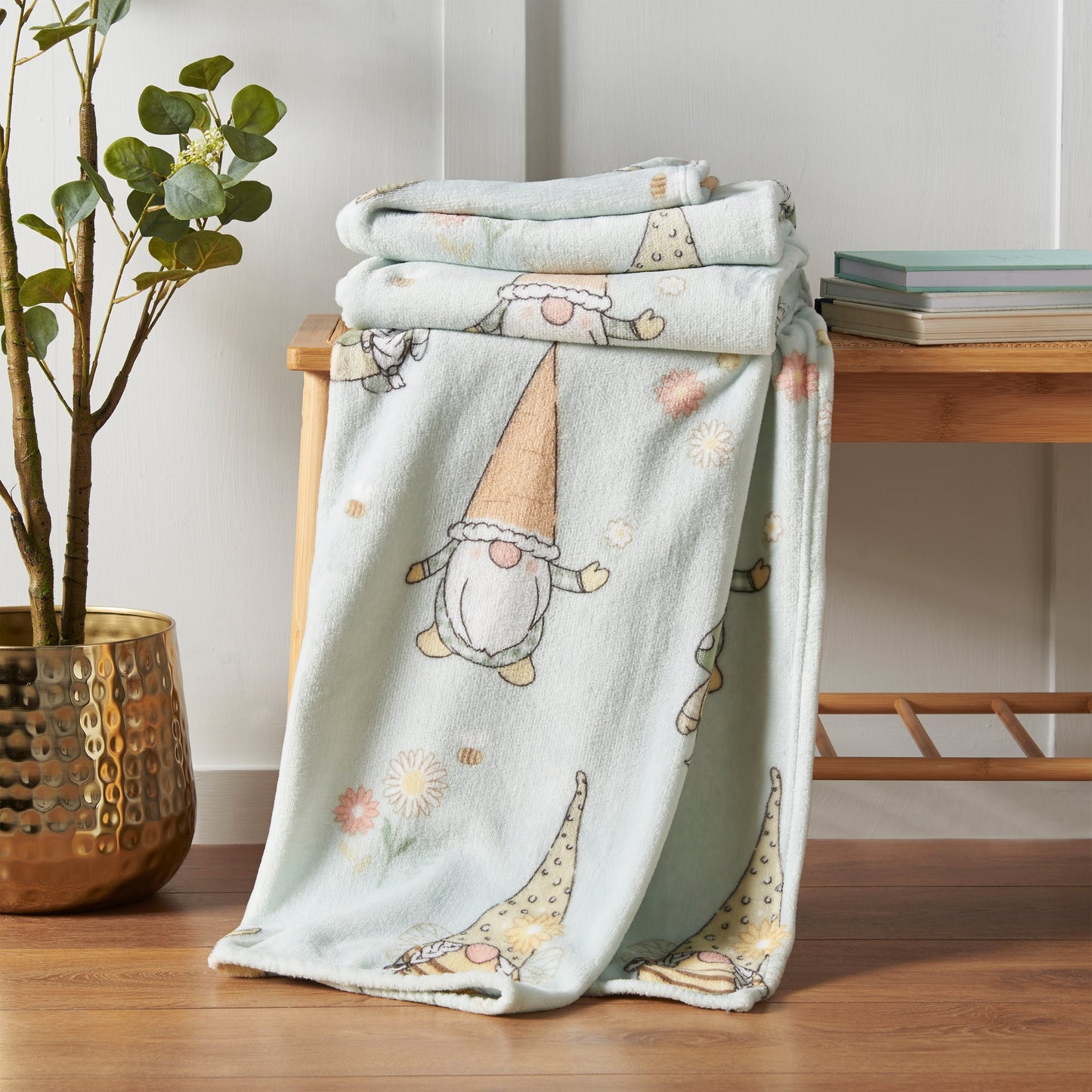 Spring Gonks Cosy Fleece Oversized Blanket Throw in Mint Green by Catherine Lansfield