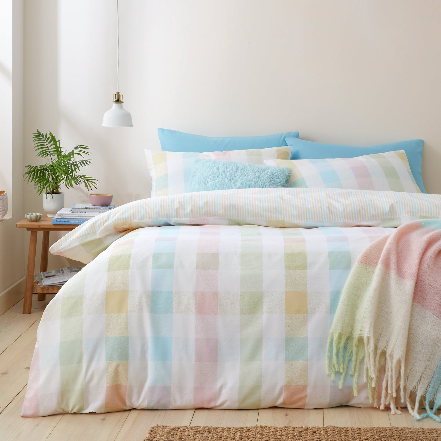 Spring Check Reversible Duvet Cover Set In Pastel by Catherine Lansfield