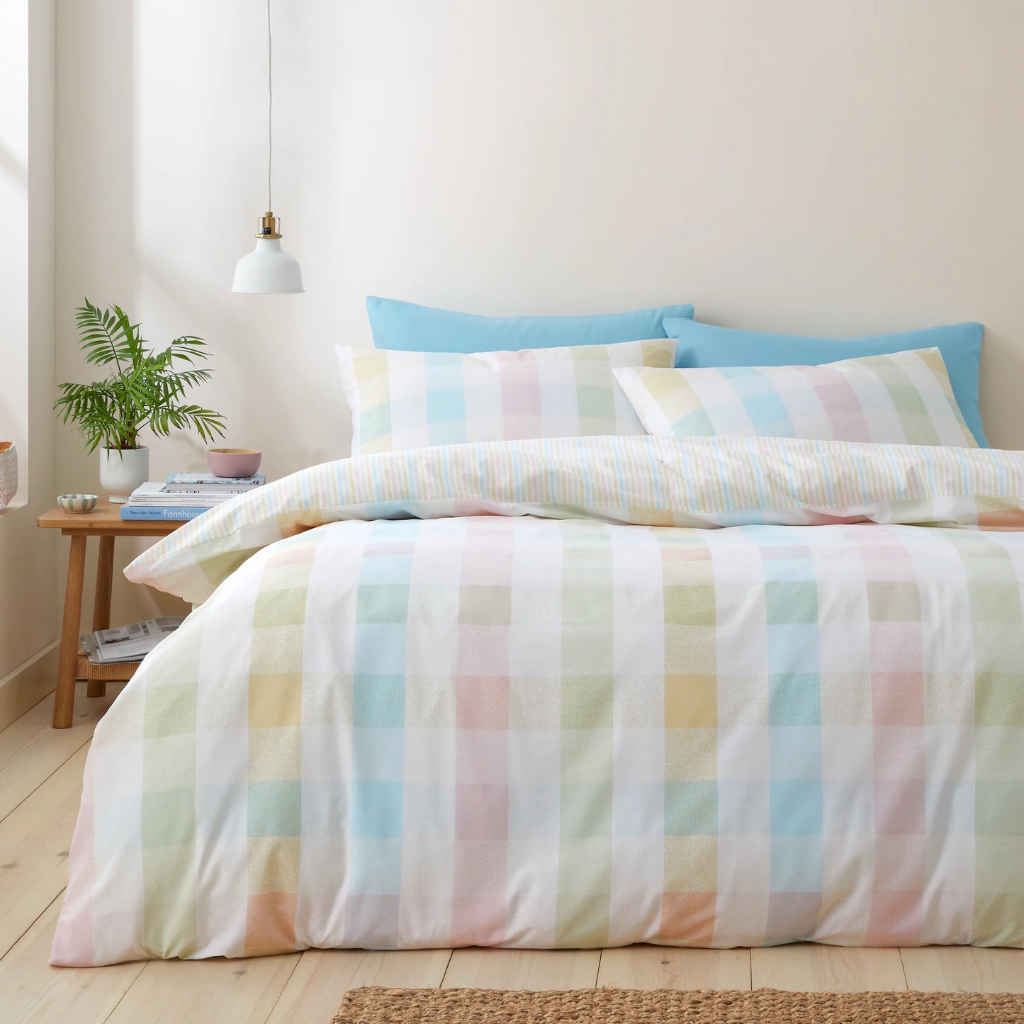 Spring Check Reversible Duvet Cover Set In Pastel by Catherine Lansfield