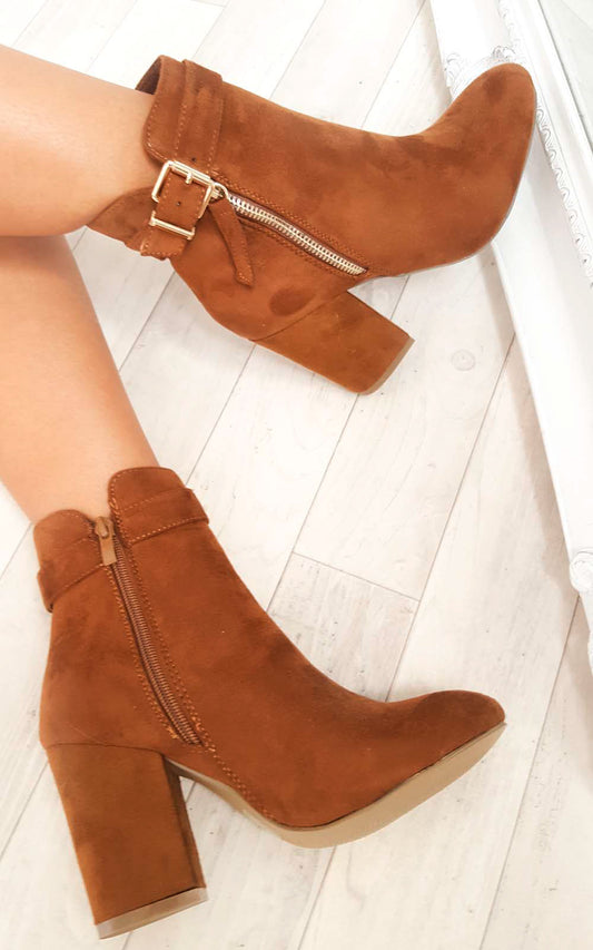 Buckle Faux Suede Ankle Boots