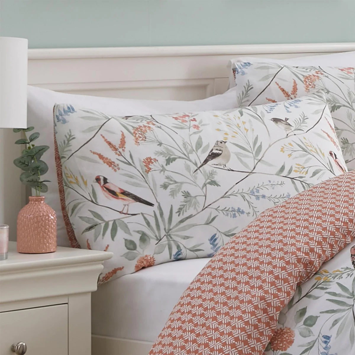 Caraway Floral Bird Terracotta Duvet Cover Set