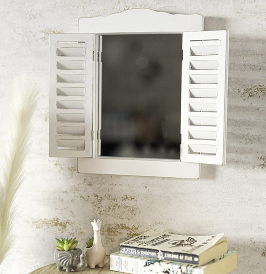 Traditional White Wooden Shutter Mirror