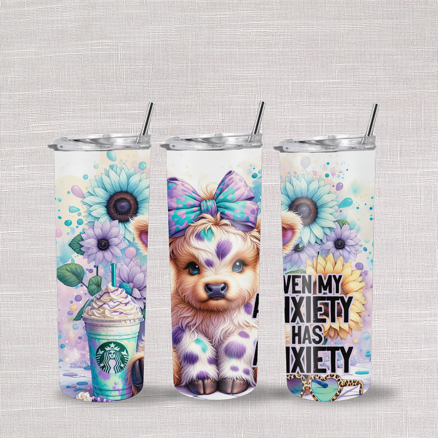 Anxiety Highland Cow - 20oz Stainless Steel Skinny Tumbler