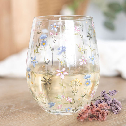 Floral Print Stemless Glass