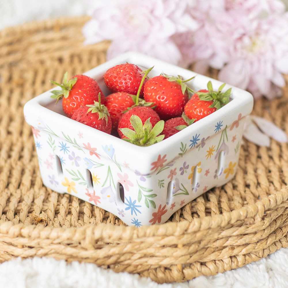 Small Spring Floral Print Ceramic Berry Basket