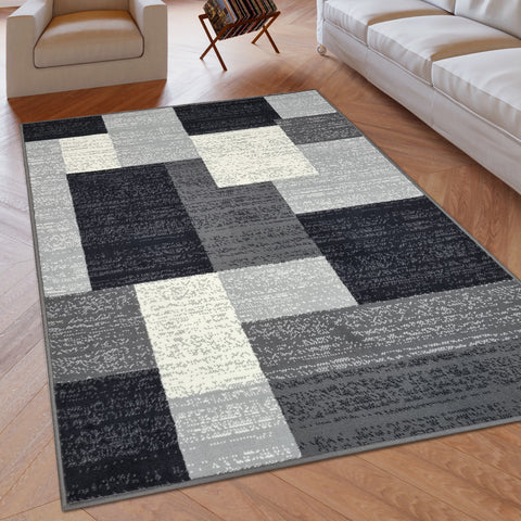 Modern Rug Geometric Grey Black Patterned Soft Carpet Rug