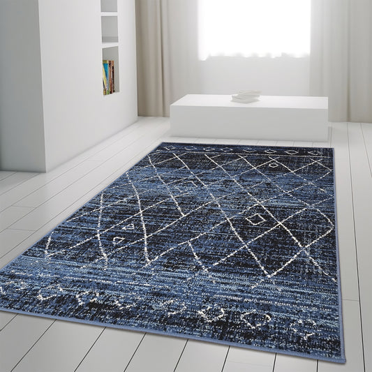 Geometric Blue Black Rug Diamond Aztec Pattern Rug