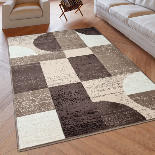 Geometric Rug Brown Beige Circles Modern Soft Carpet Rug