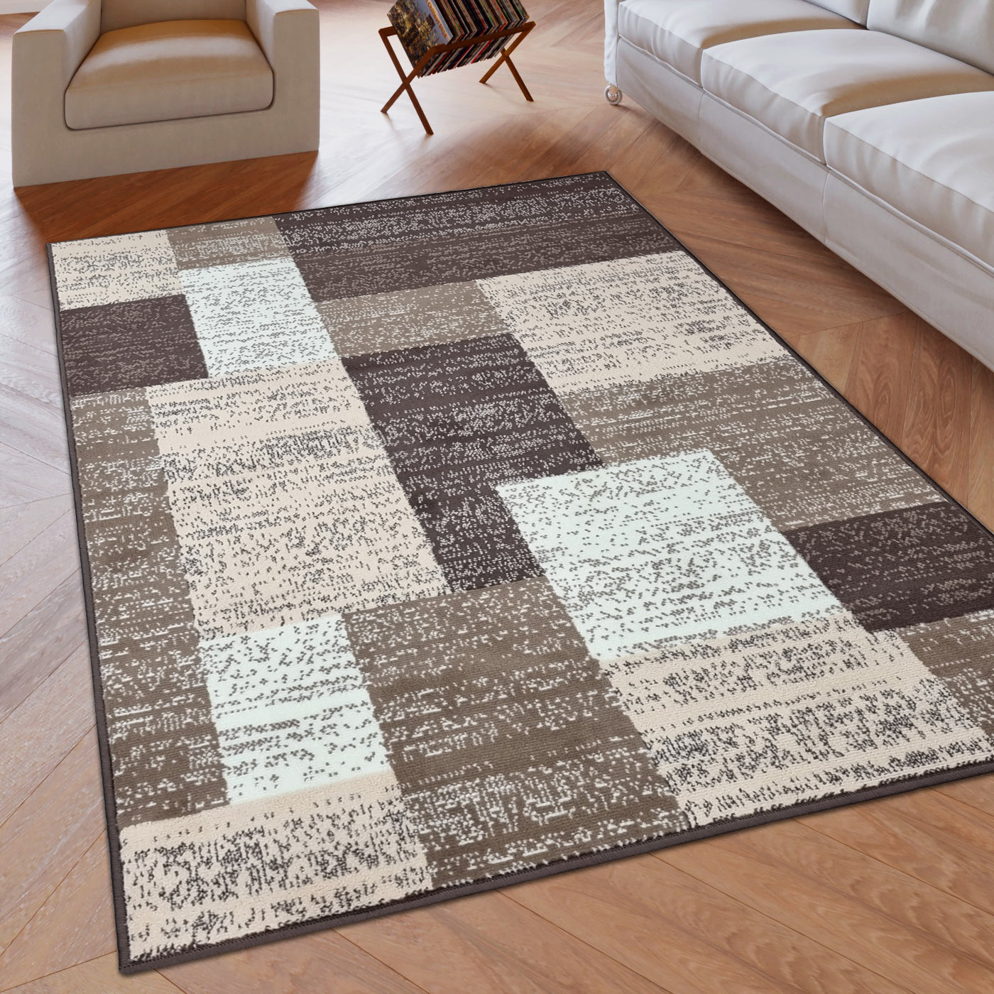 Modern Rug Geometric Brown Beige Patterned Soft Carpet Rug