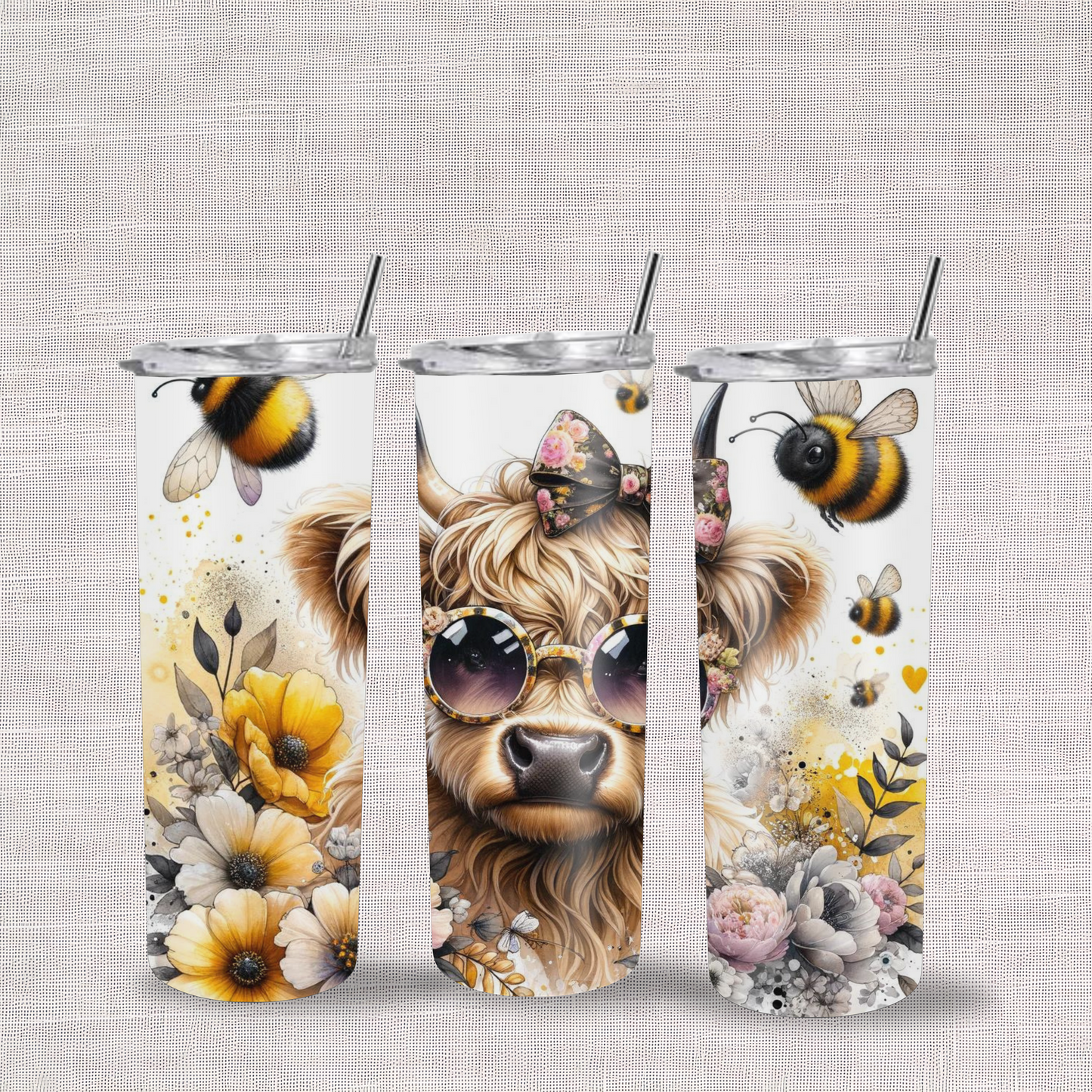 Highland Cow and Bees 20oz Tumbler