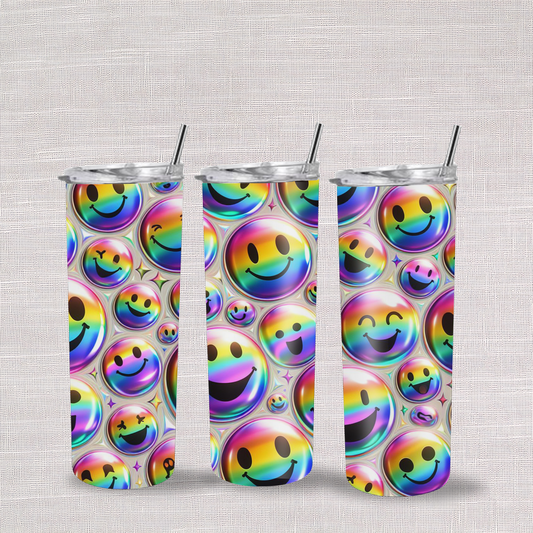 Happy Faces 20oz Stainless Steel Skinny Tumblers