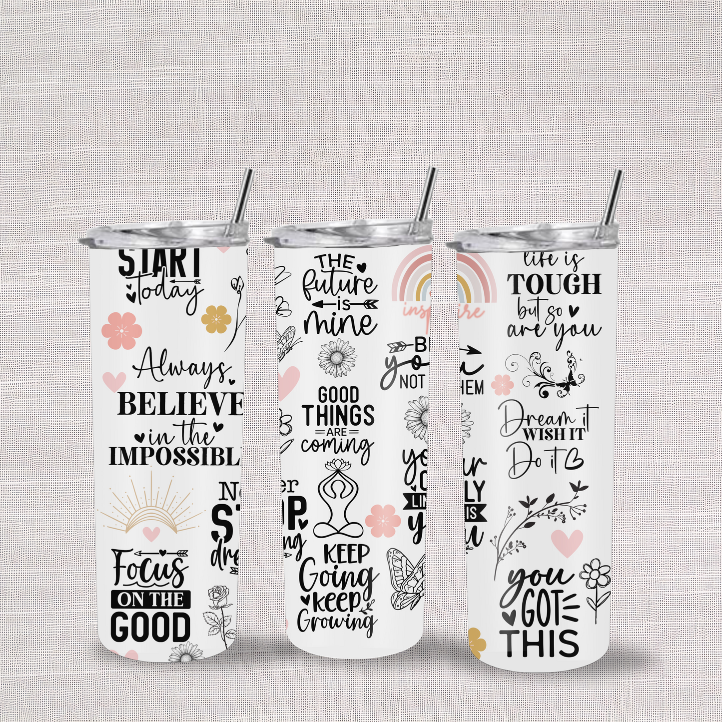 Positive Affirmations 20oz Stainless Steel Skinny Tumblers