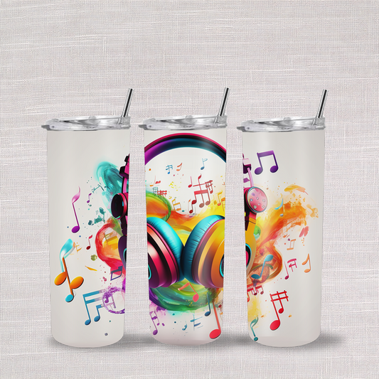 Vibrant Headphones Design, 20oz Stainless Steel Skinny Tumbler