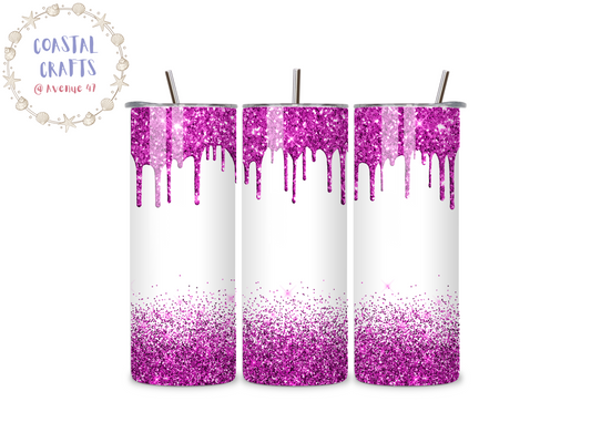 20oz Stainless Steel Skinny Tumblers - Glitter Drip - 7 Colour Options