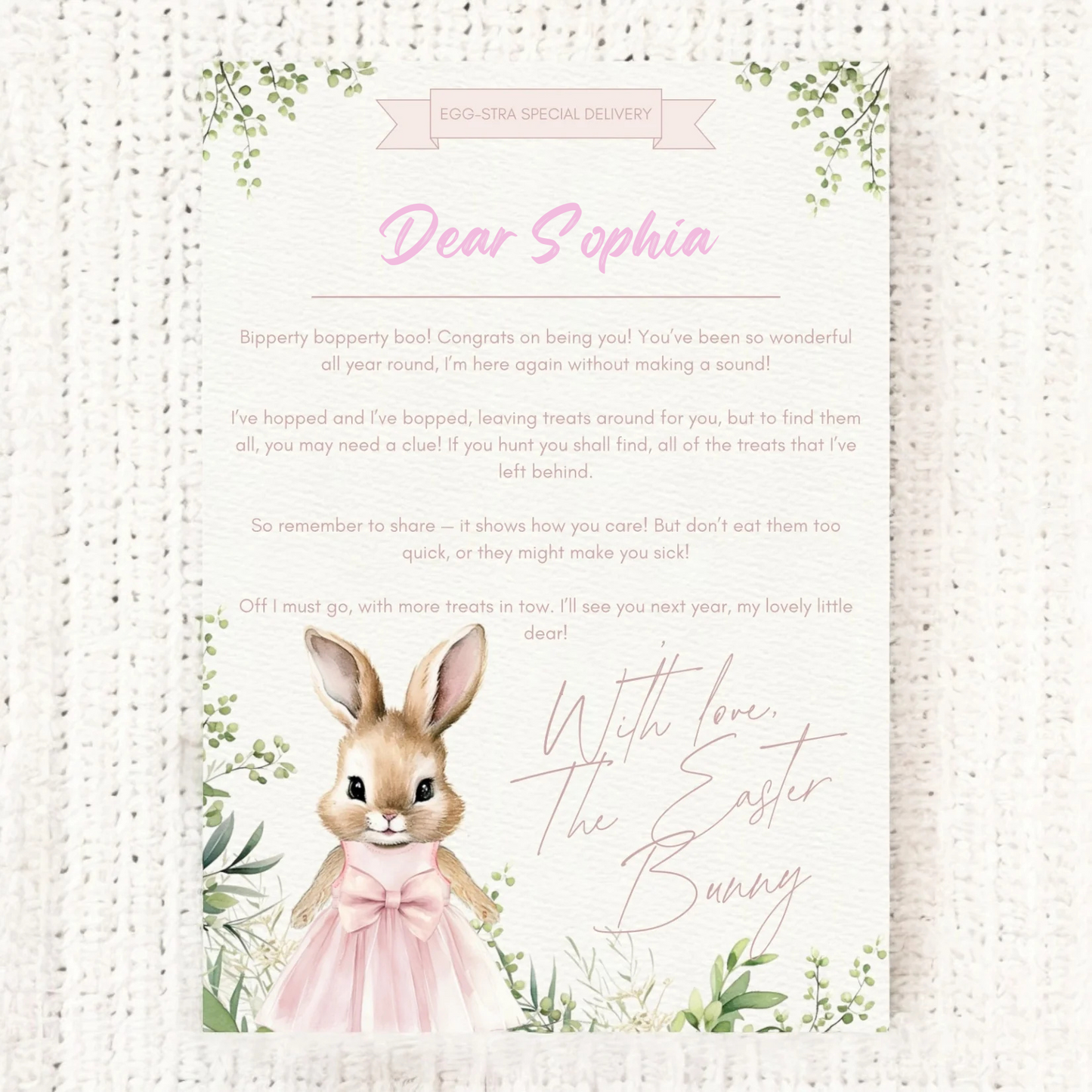 Easter Bunny Letter and Treat Packet Set - Choice of Treats