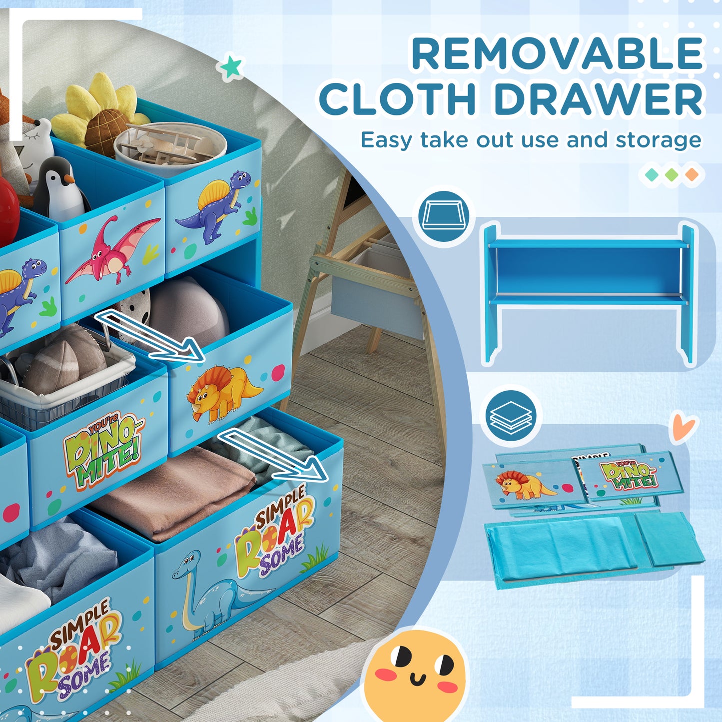 3-Tier Kids Storage Unit with 9 Non-Woven Fabric Boxes