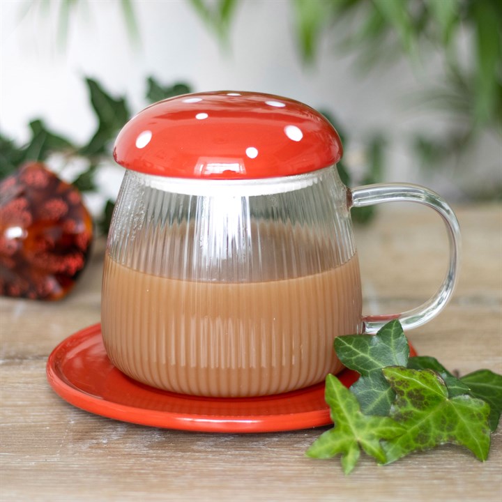 Glass Mushroom Mug & Saucer