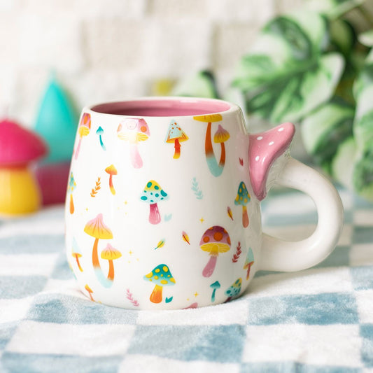 Funky Fungi Print Mug With Mushroom Handle